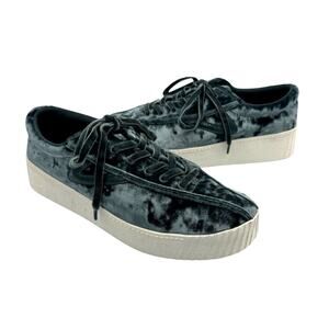 Tretorn Nylite 4 Bold Teal Blue Crushed Velvet Lace Up Platform Fashion Sneakers
